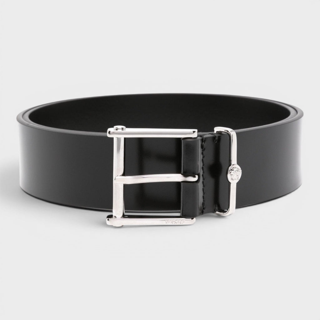 Logo Belt Calf Leather Black Silver