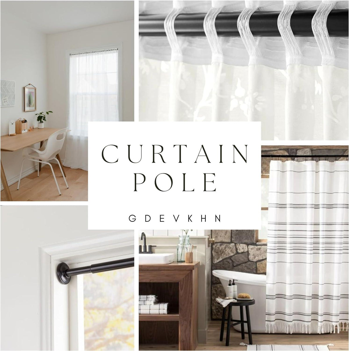 Extendable Shower Curtain Pole 90-140cm Stainless Steel 32mm No Drill Rod