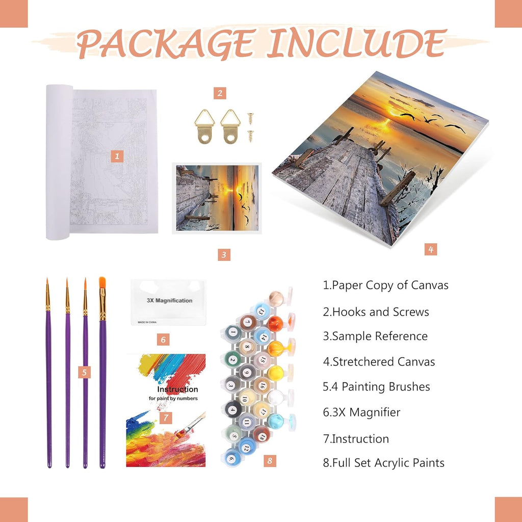Paint by Numbers Adults Kids Sunset 40x50cm Canvas DIY Painting Kit