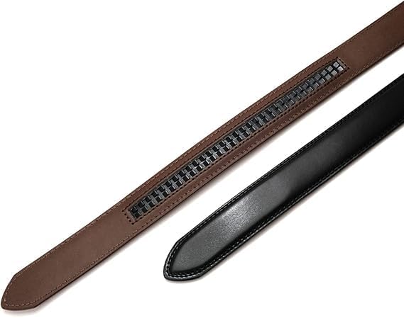 Mens Belt Ratchet Belt Replacement Strap 1 3/8”, 2 PACK Leather Belt Strap for 40MM Slide Click Buckle ，Trim to Fit
