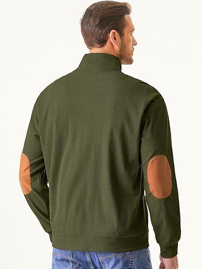 Retro Colorblock Knitted Ribbed Sweater, Neutral Tones,Men's Casual Warm Stand Collar Pullover Sweater for Fall Winter,Blue