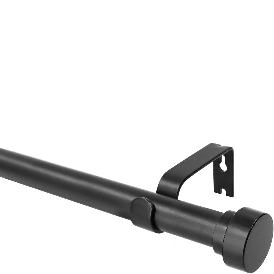 Adjustable Curtain Pole 310-410cm Black Cap Finials Brackets XL