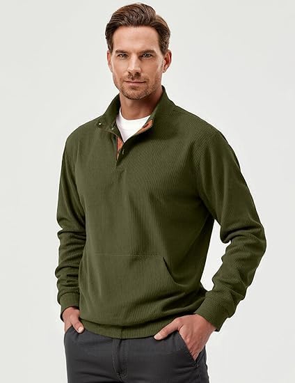 Retro Colorblock Knitted Ribbed Sweater, Neutral Tones,Men's Casual Warm Stand Collar Pullover Sweater for Fall Winter,Blue