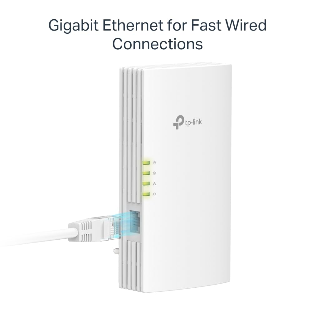 TP-Link TL-PA7017P KIT 1-Port Gigabit Passthrough Powerline Starter Kit, Data transfer speed Up To 1000 Mbps, Ideal for HD/3D/4K video streaming UK Plug (Renewed)