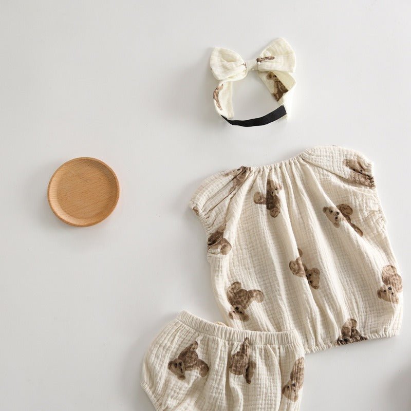 Bear 3 Piece Summer Set (T-Shirt, Shorts & Headband)