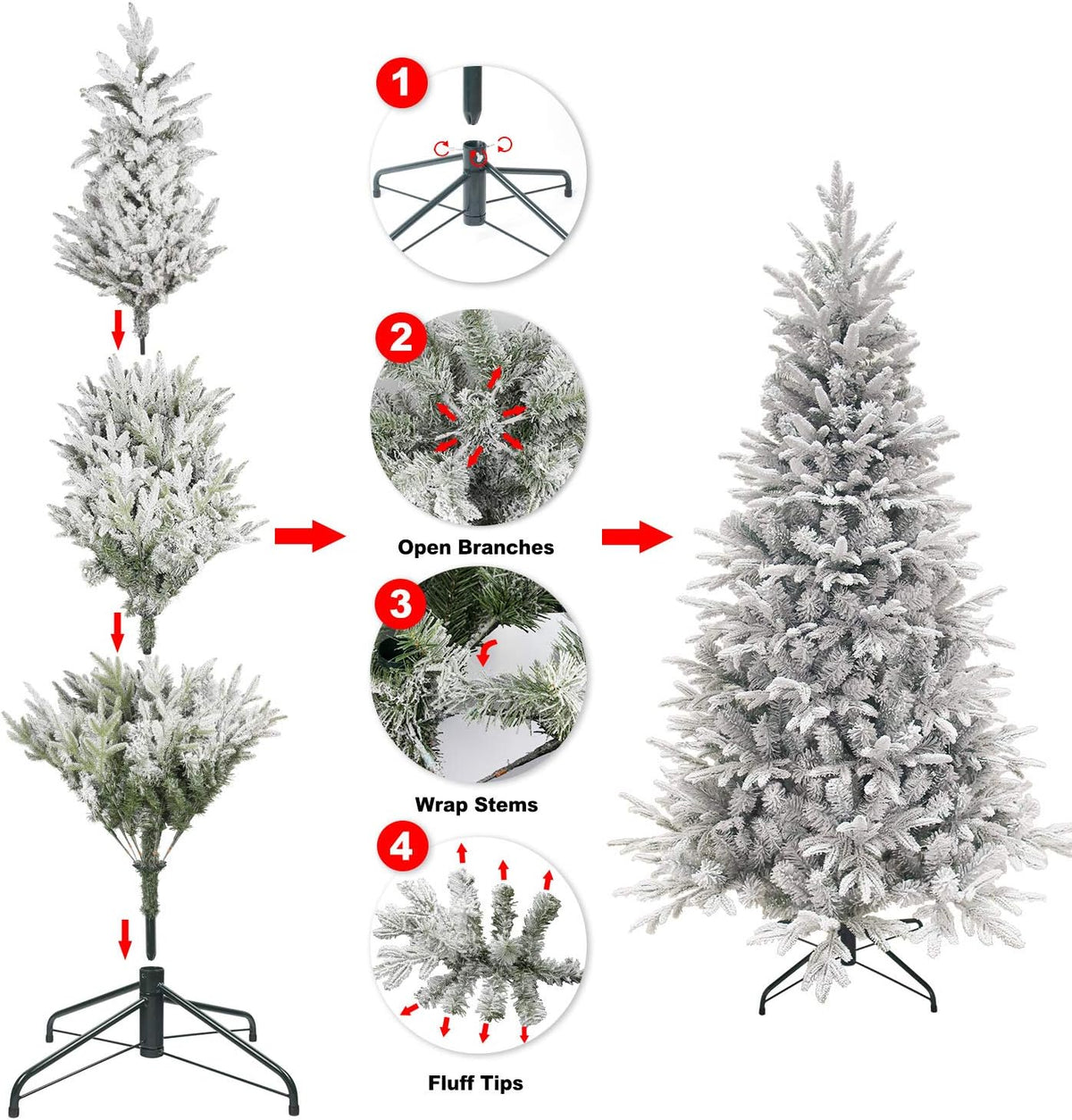 Artificial Christmas Tree 6.5ft Snow Flocked Realistic Pine Unlit KI Store