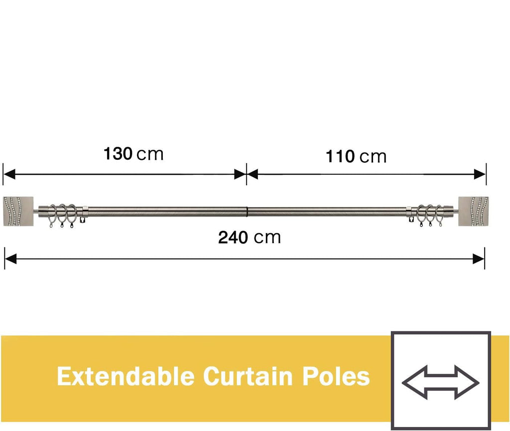 Extendable Curtain Pole 130-240cm Black Nickel 19mm Metal Curtain Rod Set