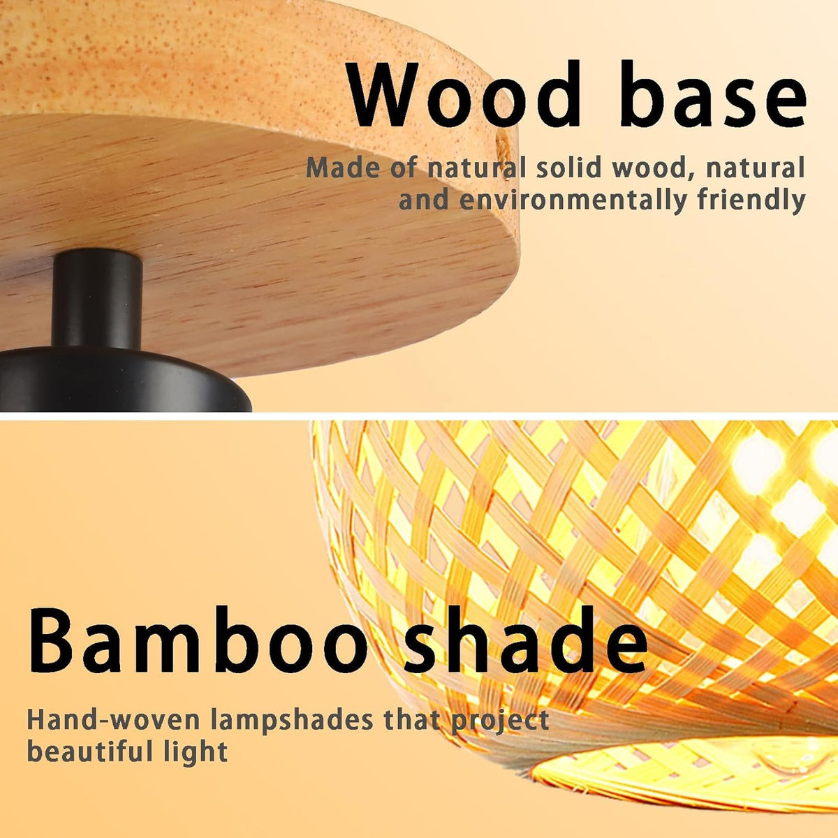 Bamboo Ceiling Light Boho Rattan Semi Flush Mount Farmhouse Fixture Mini Size
