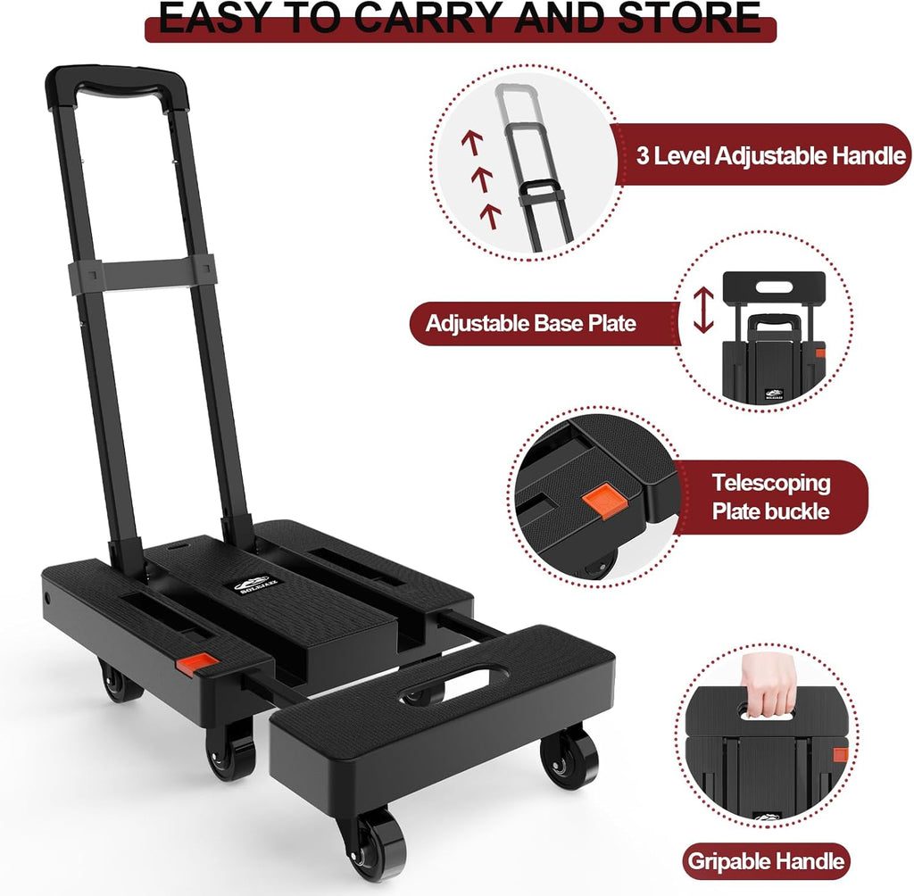 Folding Sack Truck 230kg 6 Wheel Hand Trolley Portable Dolly Cart Bungees SOLEJAZZ