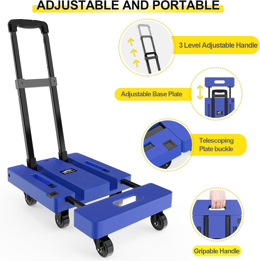 Folding Sack Truck 230kg 6 Wheel Hand Trolley Portable Dolly Cart Bungees SOLEJAZZ