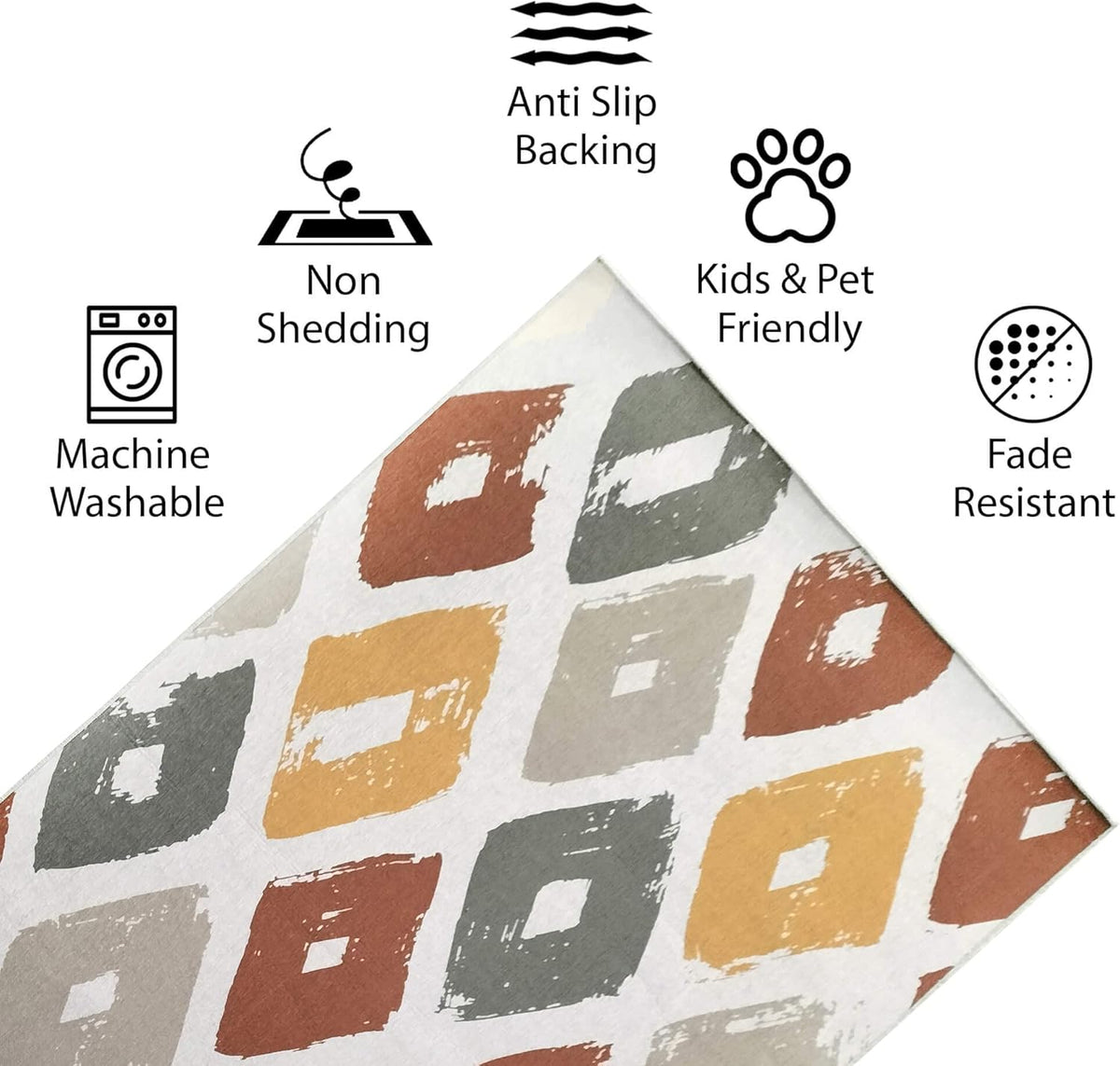 Washable Rug 120x180cm Non Slip Pet Friendly Area Rug Beige Brown Yellow Green