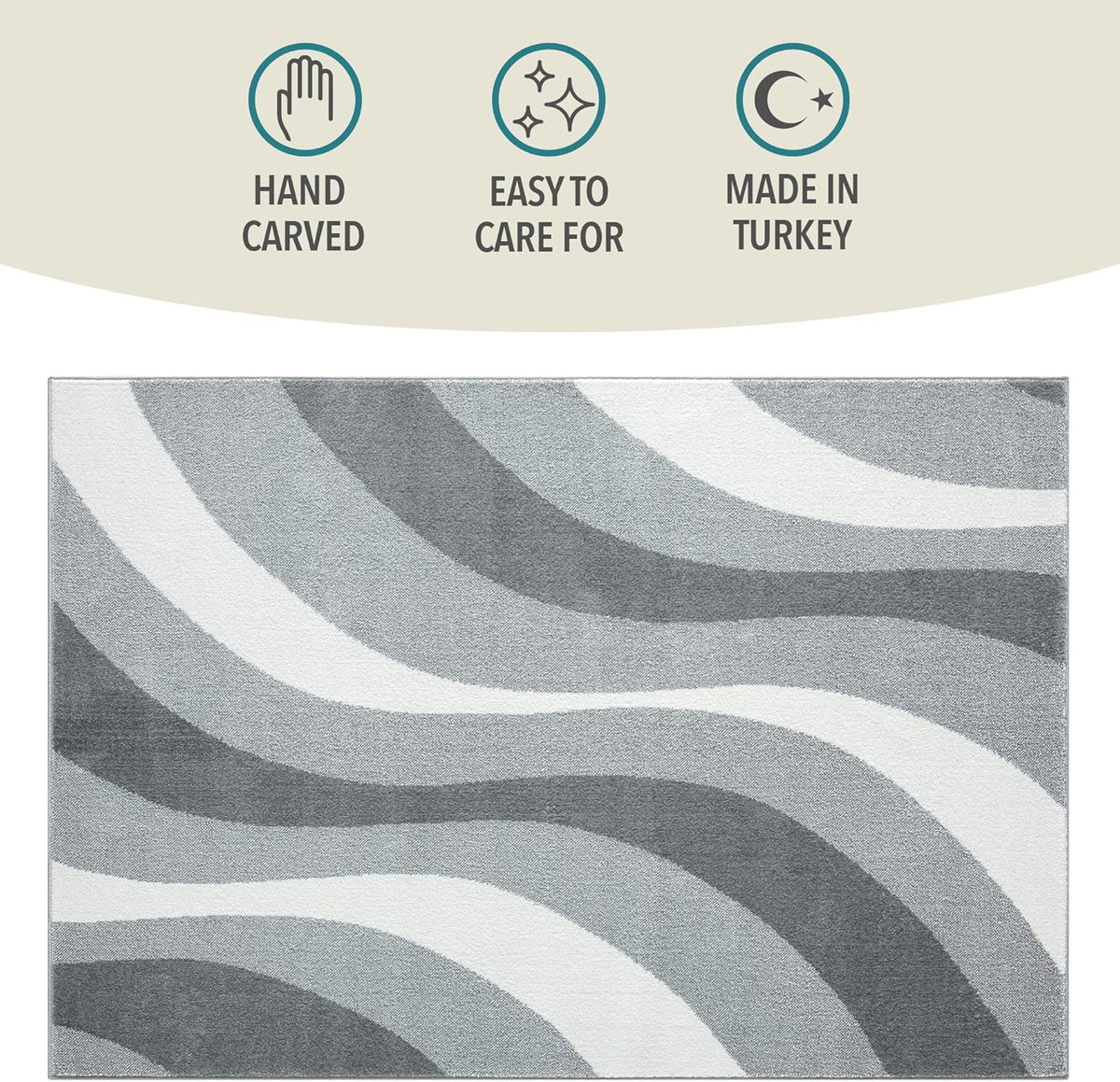 Area Rug 160x230cm Large Swirl Pattern Short Pile Living Room Rug Natural
