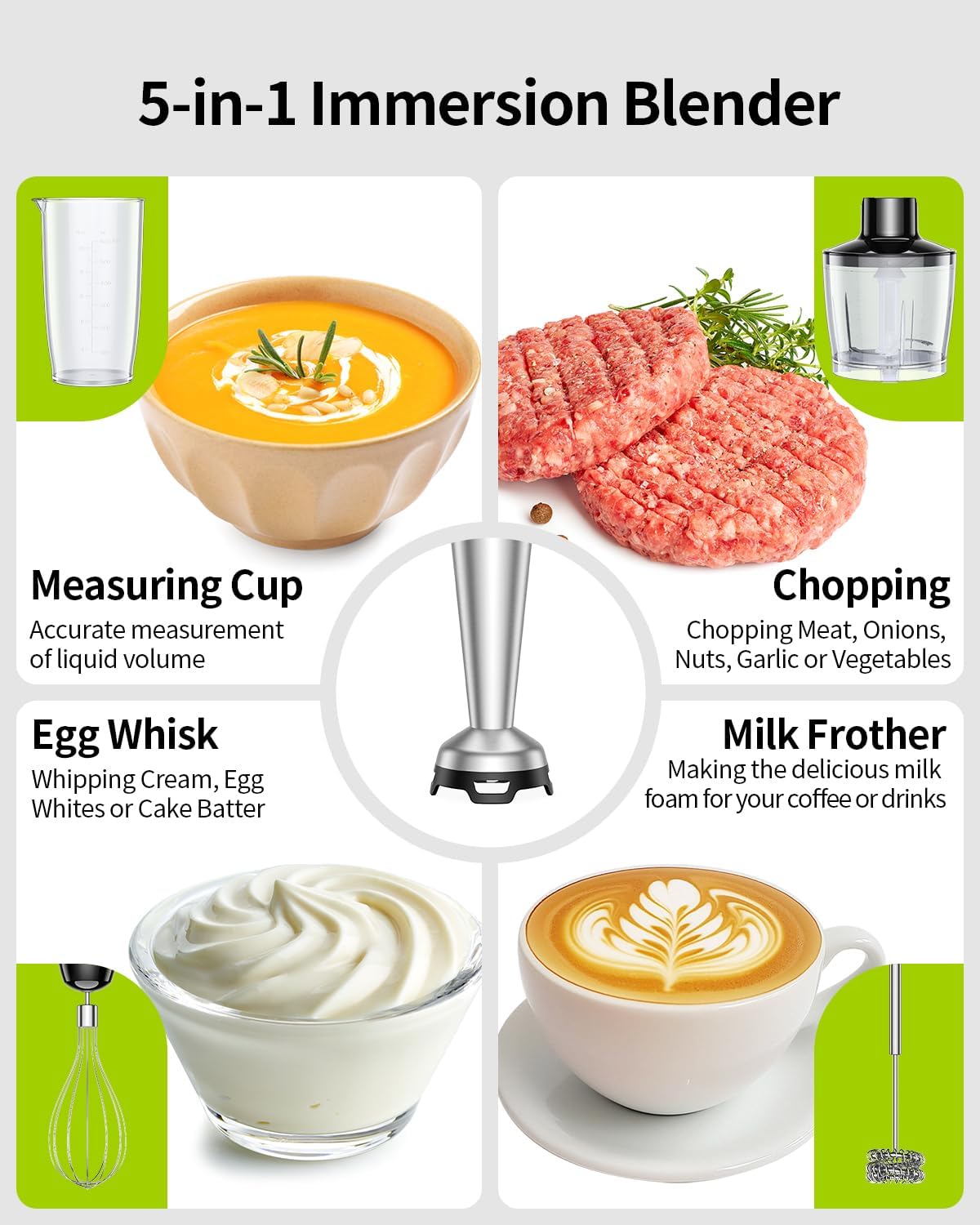 SHARDOR Hand Blender 1100W 5 in 1 Stick Blender 20 Speed Turbo Hand Whisk