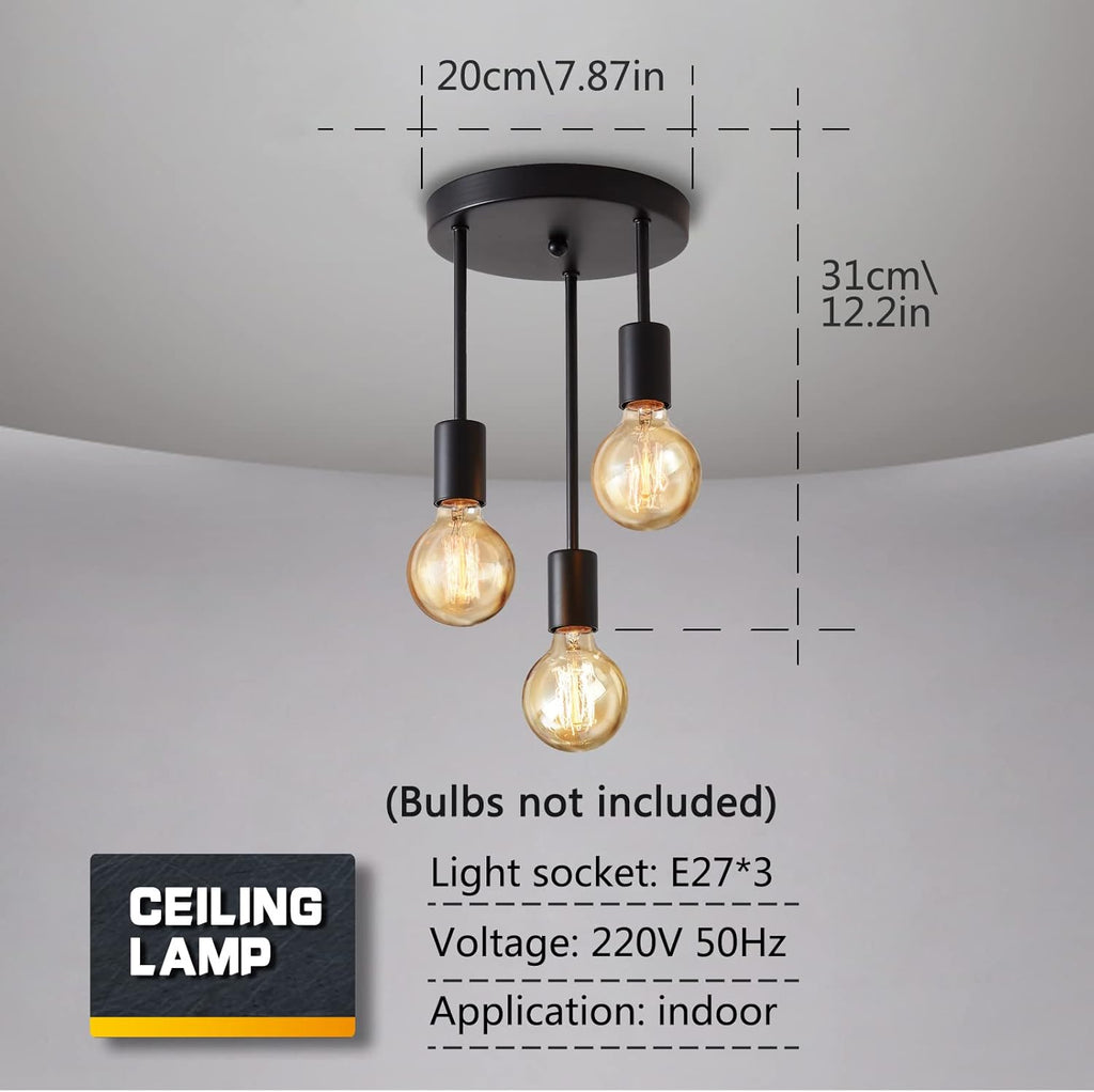 Ceiling Spotlight 3 Way Black Rustic E27 Pendant Light Indoor Lightsjoy