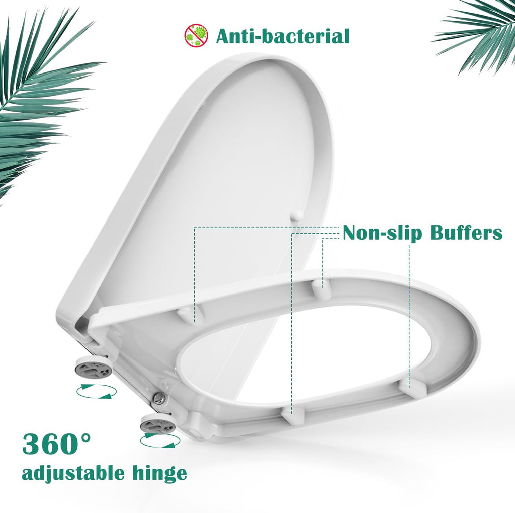 D Shape Toilet Seat Soft Close Quick Release Antibacterial White STOREMIC