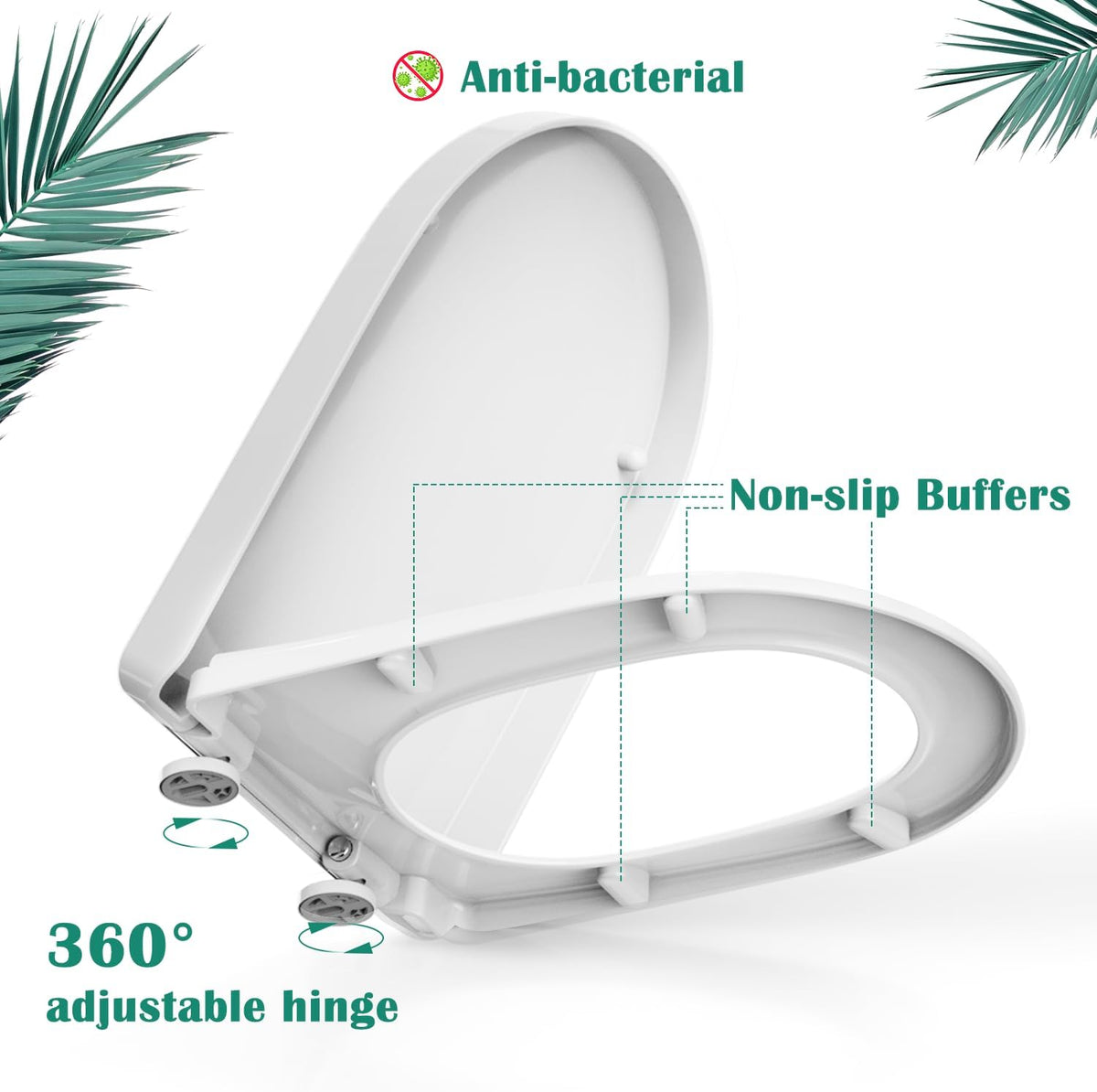 D Shape Toilet Seat Soft Close Quick Release Antibacterial White STOREMIC