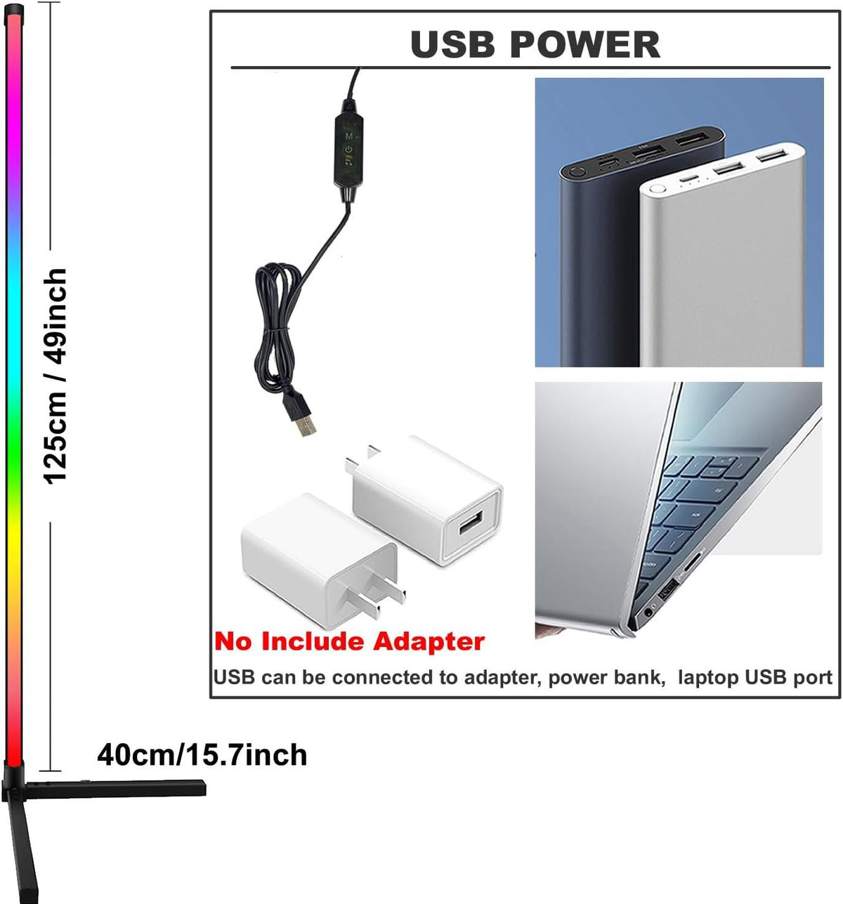 RGB LED Corner Floor Lamp 125cm Colour Changing Dimmable Mood Light YOSION