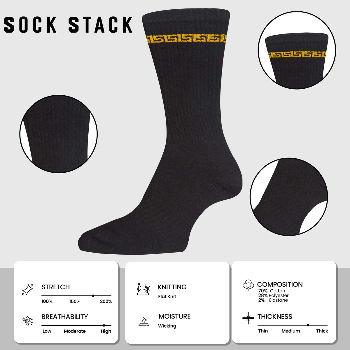 Sock Stack 5 Pack Men's Sparta Greek Design Sport Socks Cotton Durable Blend For Sports