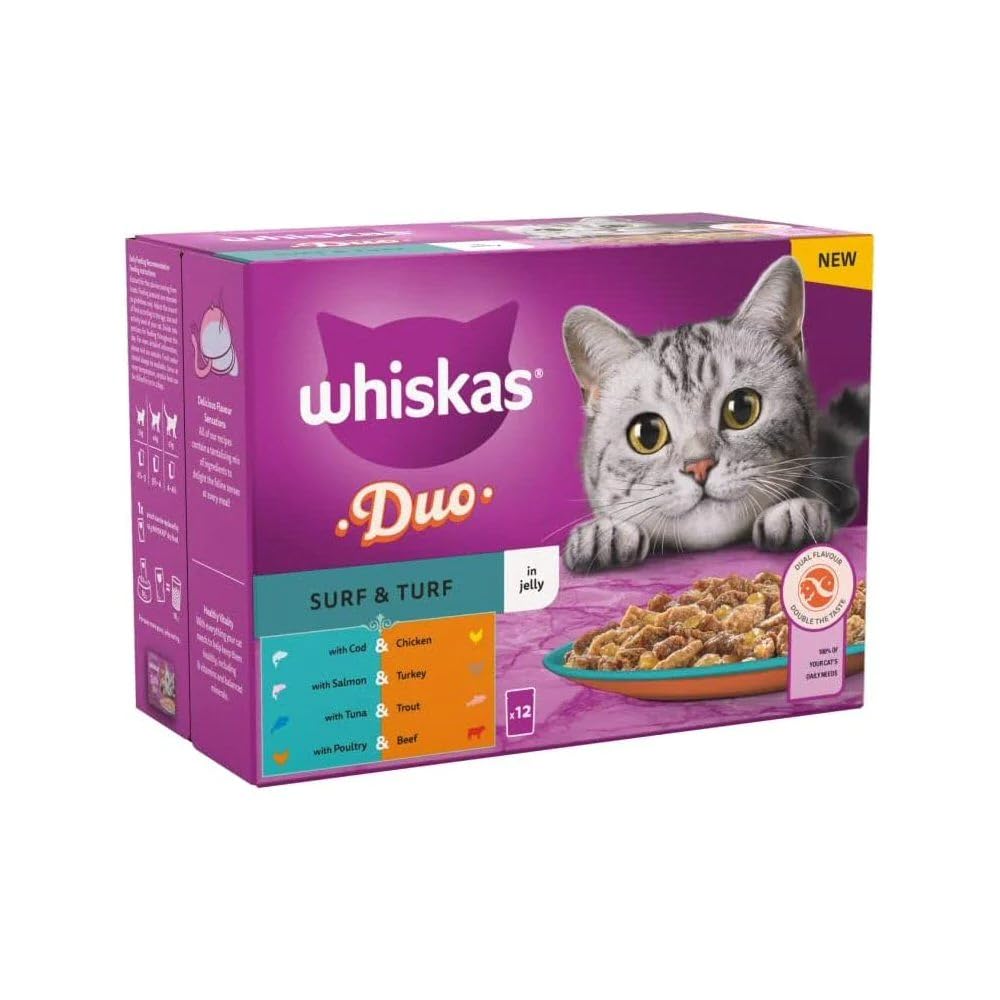 WHISKAS DUO Adult Wet Cat Food in Jelly 40x85g Surf & Turf