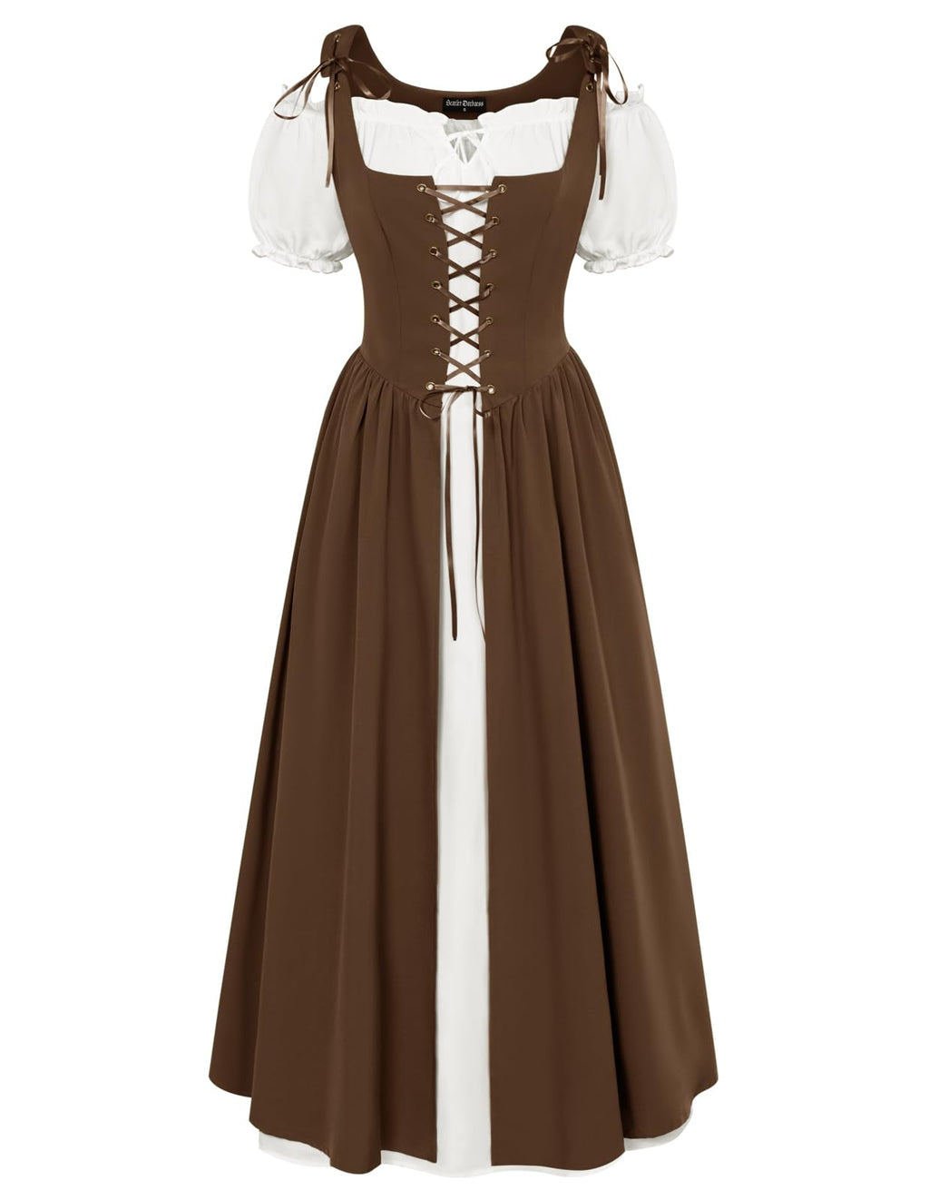 SCARLET DARKNESS Women 2Pcs Renaissance Maxi Dresses Off Shoulder Short Sleeve Lace-up Irish Costume with Over Dress