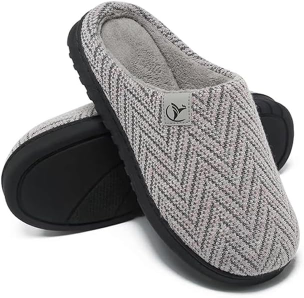Mens Memory Foam Slippers Knitted Lining Non-Slip Indoor Outdoor Slippers