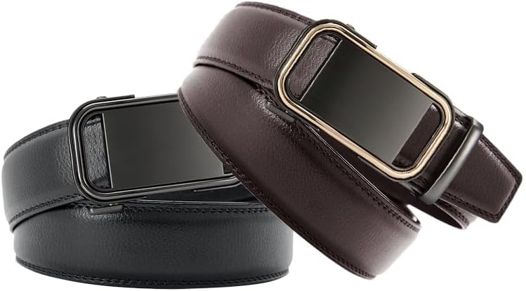 Ratchet Belt for Men - 2 Packs Leather Mens belt For Gift Men Dress and Casual,Trim to Fit
