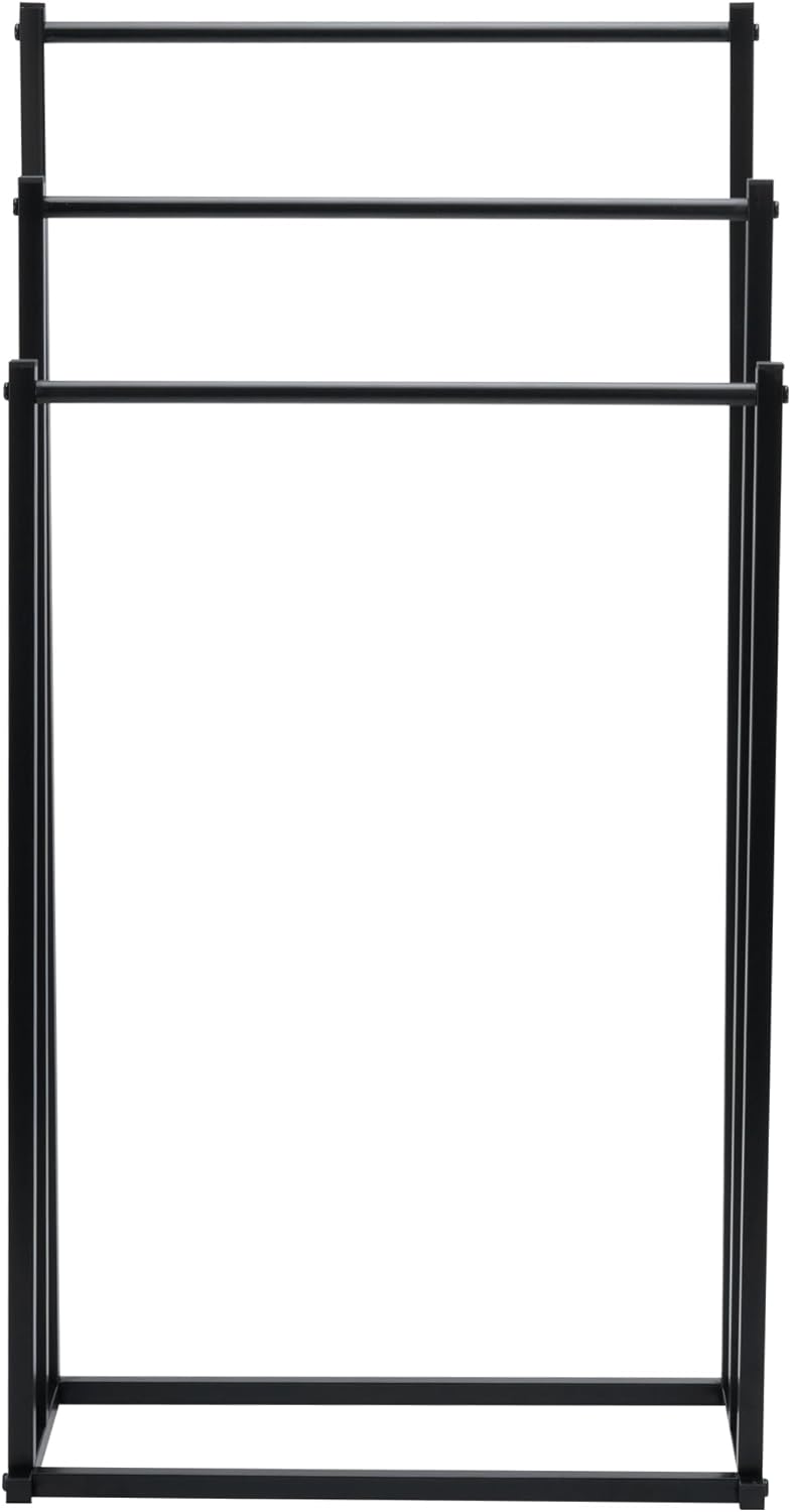 Freestanding Towel Rail 3 Tier Black Metal Towel Drying Rack Bathroom aleawol