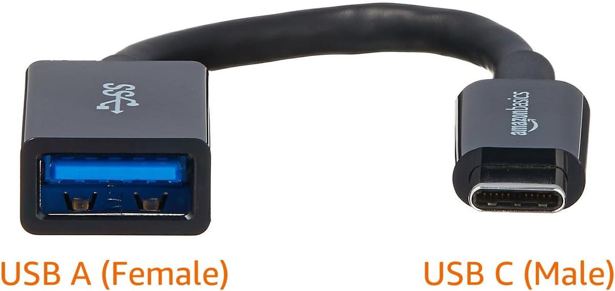 Amazon Basics USB-C (Male) to USB-A (Female) Adapter Cable Converter, USB 3.1 Gen 1, 5Gbps High-Speed, USB-IF Certified, for Laptops, Tablets, Phones (iPhone 16/15), Black