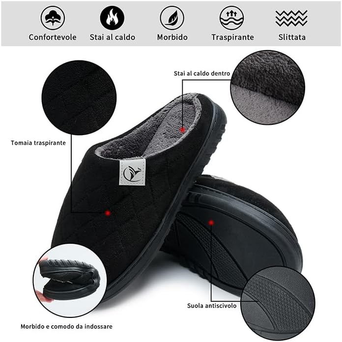 Mens Memory Foam Slippers Knitted Lining Non-Slip Indoor Outdoor Slippers
