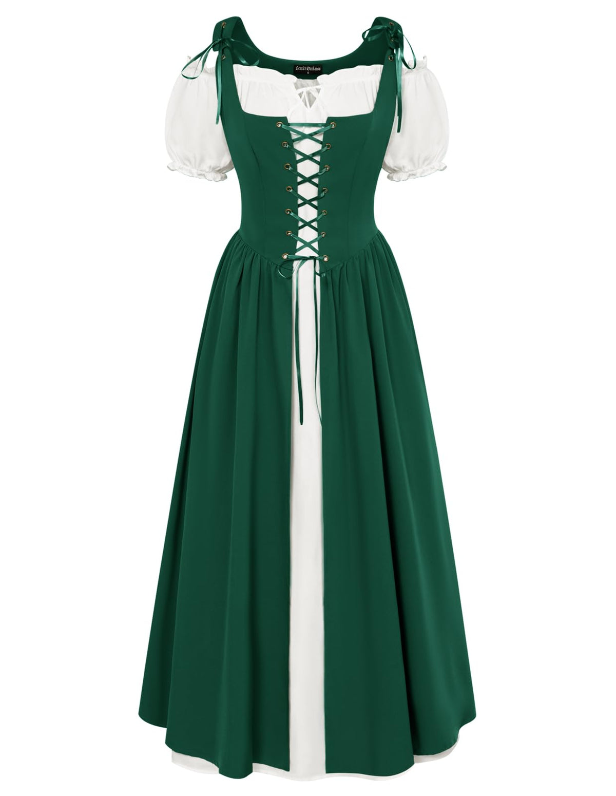 SCARLET DARKNESS Women 2Pcs Renaissance Maxi Dresses Off Shoulder Short Sleeve Lace-up Irish Costume with Over Dress