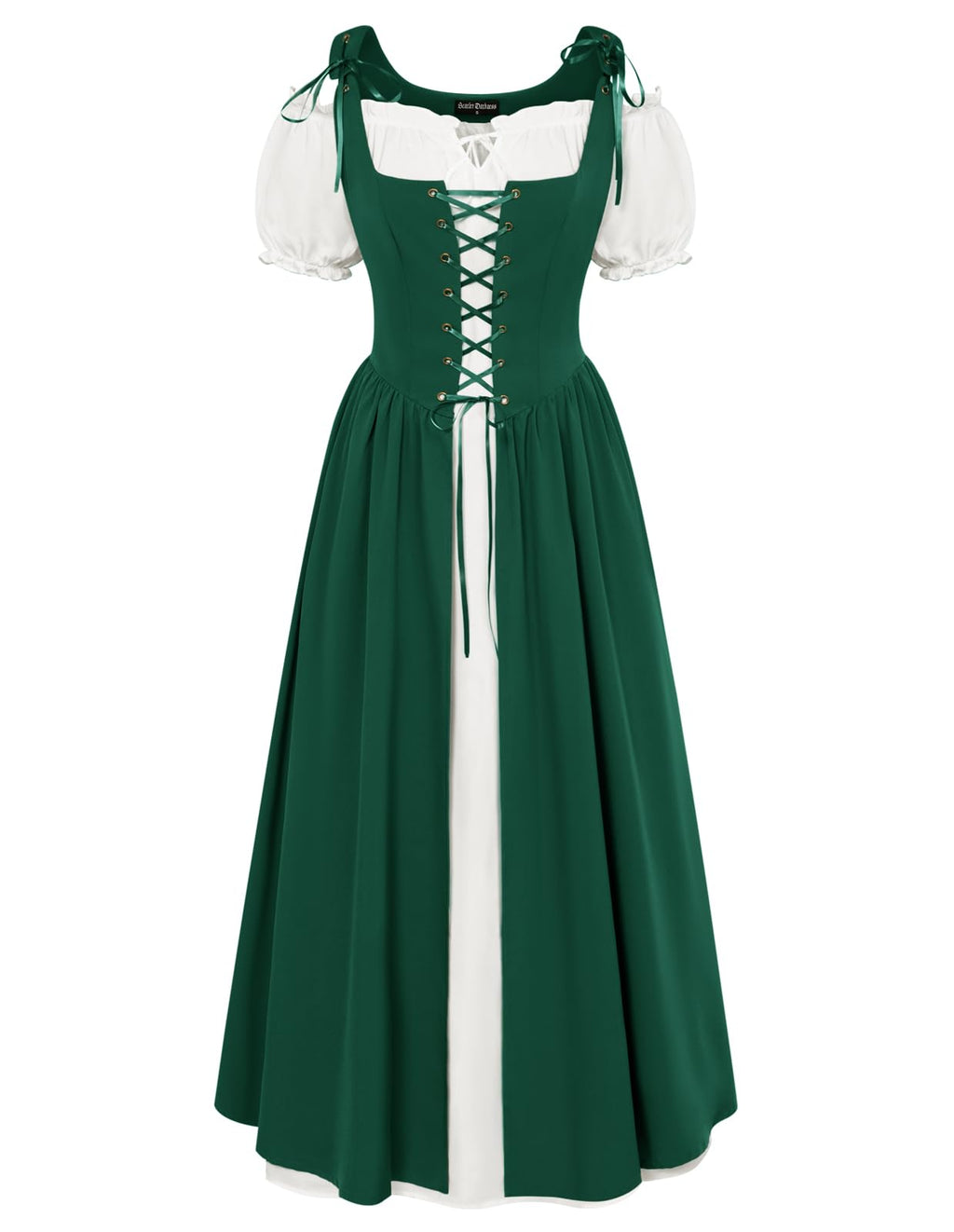 SCARLET DARKNESS Women 2Pcs Renaissance Maxi Dresses Off Shoulder Short Sleeve Lace-up Irish Costume with Over Dress