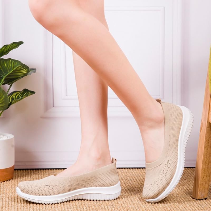 Women's Casual Knitted Sneakers Slip On Breathable Mesh Lightweight Comfort Walking Shoes