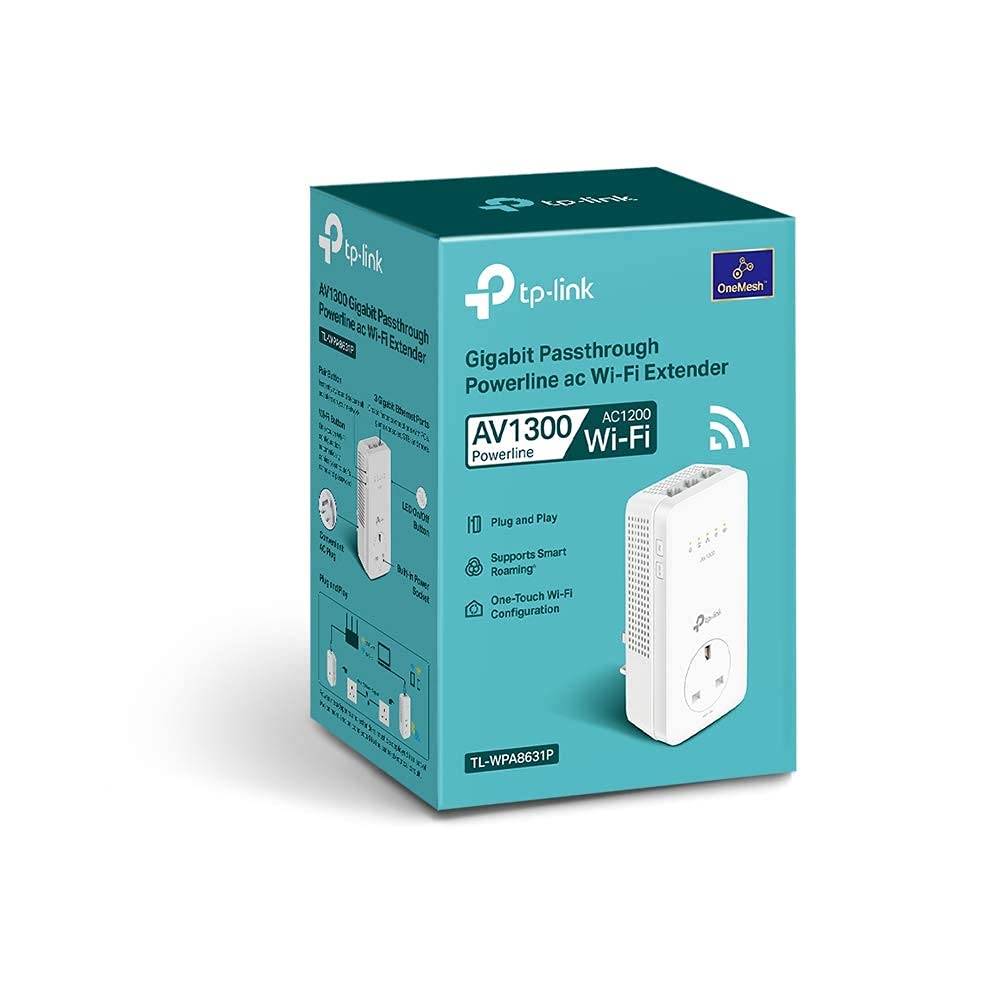 TP-Link TL-PA7017P KIT 1-Port Gigabit Passthrough Powerline Starter Kit, Data transfer speed Up To 1000 Mbps, Ideal for HD/3D/4K video streaming UK Plug (Renewed)