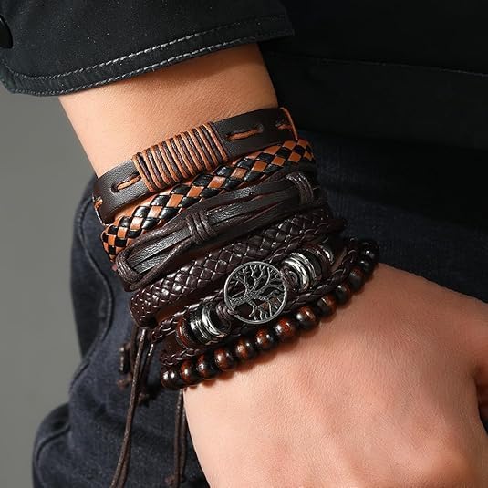Leather Bracelet for Men and Women - Brown Braided Leather Bracelet, Men's Leather Bracelet Adjustable Fashion Accessory Gift, 1, Polyurethane, No Gemstones