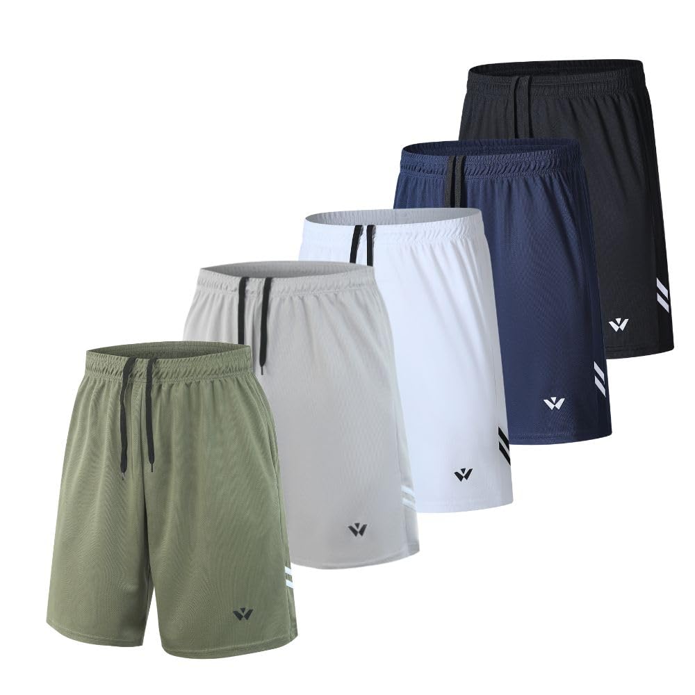 5 Pack Mens Sports Shorts Men's Athletic Shorts with Pockets and Elastic Waistband, Quick Dry Workout Shorts for Men Running Trousers