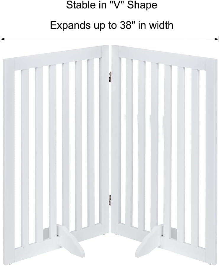 Dog Gate Freestanding 91cm Foldable Pet Barrier Room Divider White unipaws