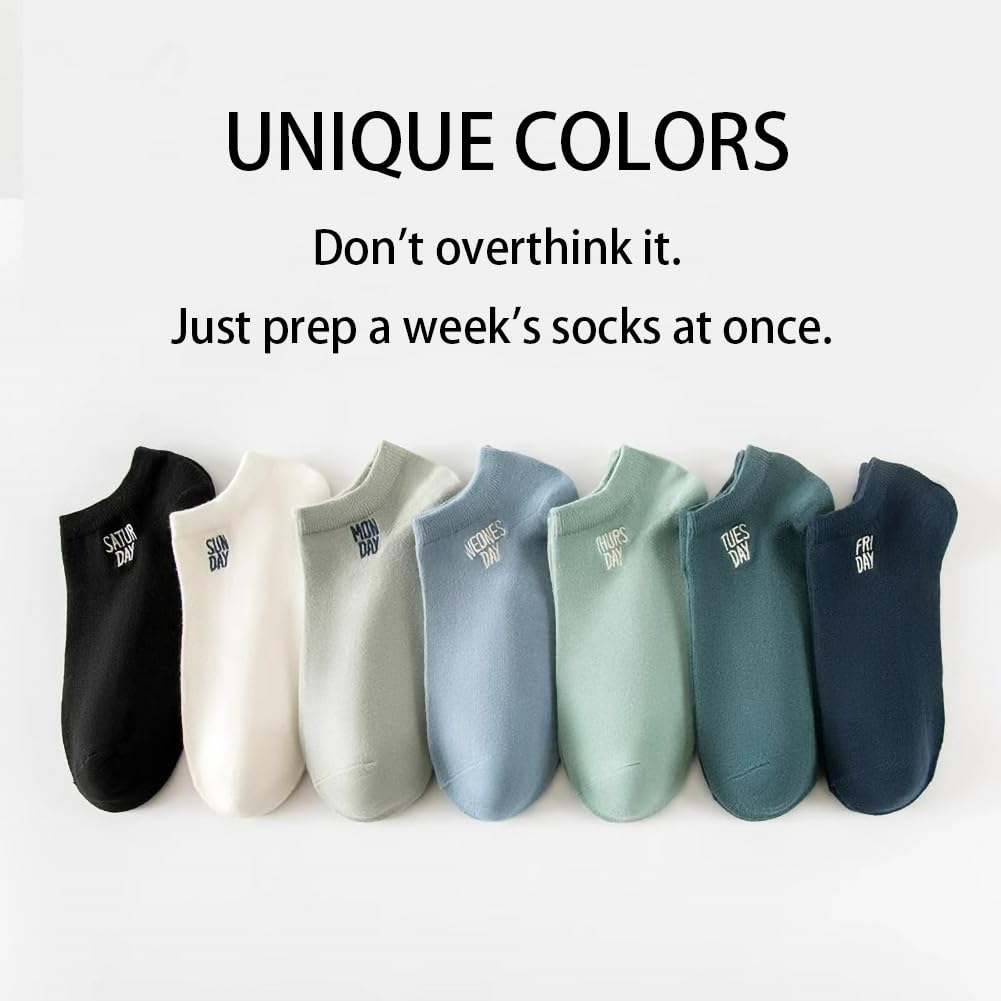 7 Pack Ankle Socks Men No Show Socks Breathable Invisible Thin Low Cut Ankle Sock Cotton Mixed Colors Letter Print Design
