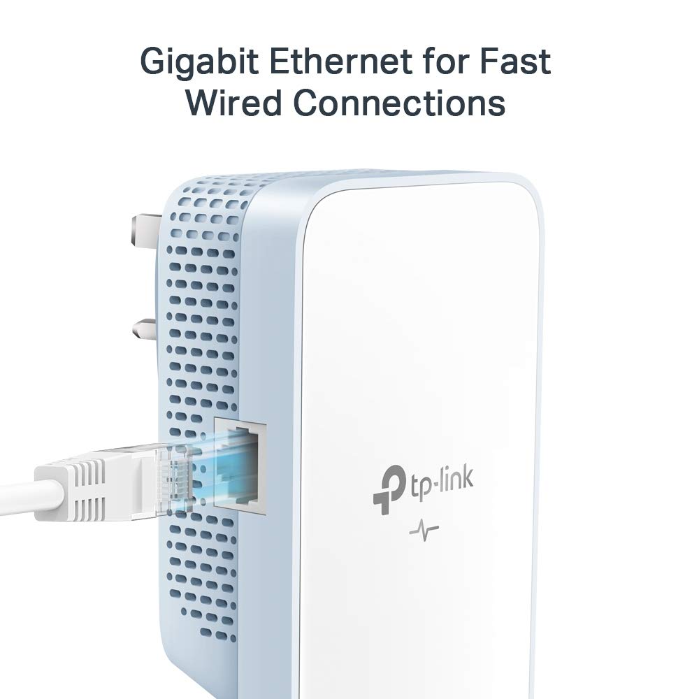 TP-Link TL-PA7017P KIT 1-Port Gigabit Passthrough Powerline Starter Kit, Data transfer speed Up To 1000 Mbps, Ideal for HD/3D/4K video streaming UK Plug (Renewed)