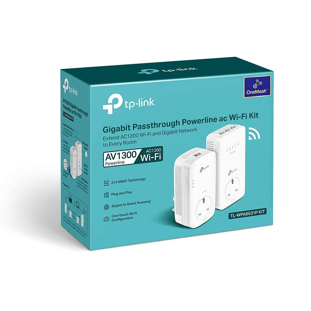 TP-Link TL-PA7017P KIT 1-Port Gigabit Passthrough Powerline Starter Kit, Data transfer speed Up To 1000 Mbps, Ideal for HD/3D/4K video streaming UK Plug (Renewed)