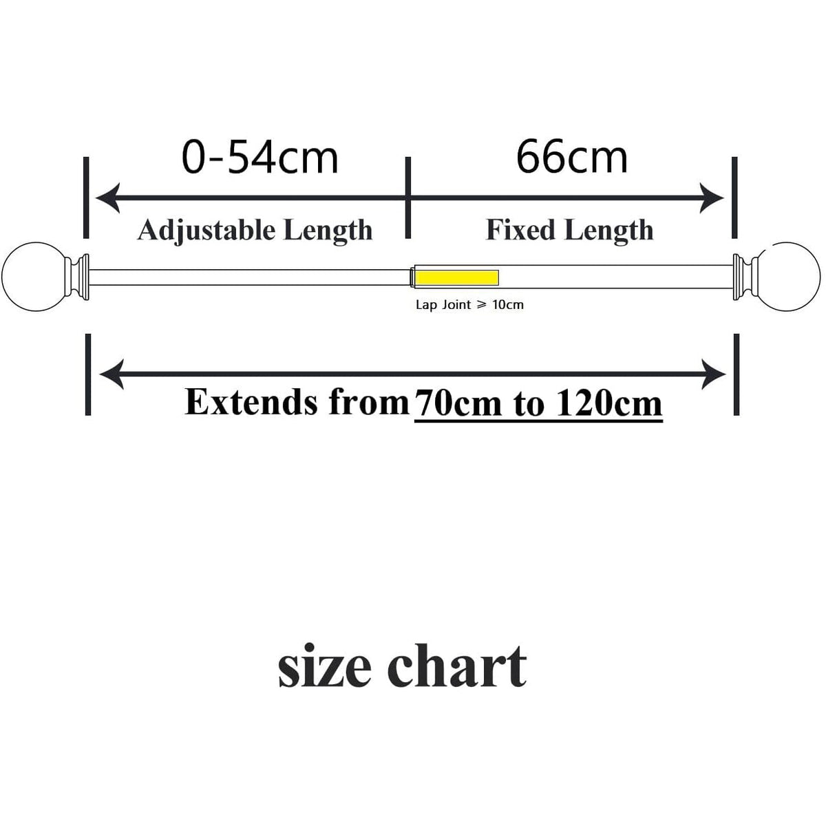 Extendable Curtain Pole 70-120cm Satin Nickel Globe Finials Short Window