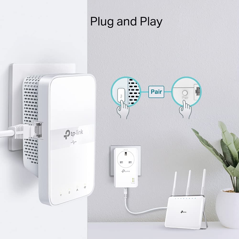 TP-Link TL-PA7017P KIT 1-Port Gigabit Passthrough Powerline Starter Kit, Data transfer speed Up To 1000 Mbps, Ideal for HD/3D/4K video streaming UK Plug (Renewed)