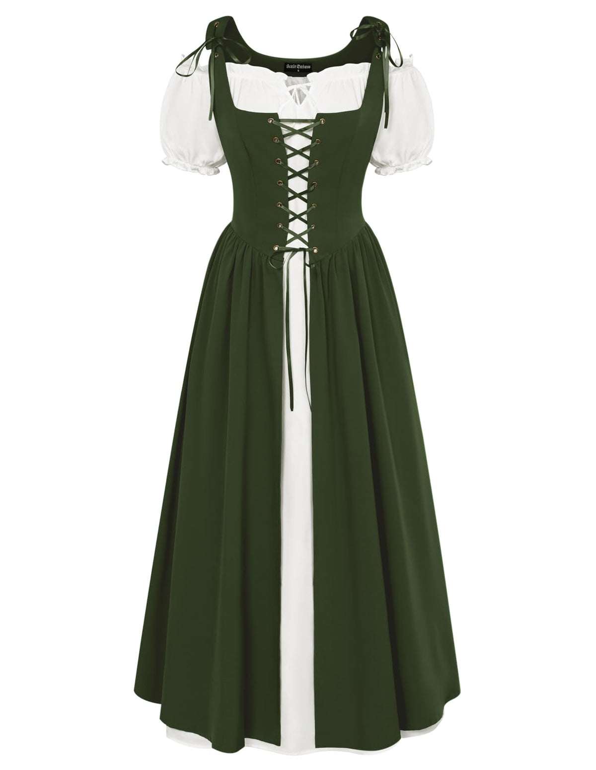 SCARLET DARKNESS Women 2Pcs Renaissance Maxi Dresses Off Shoulder Short Sleeve Lace-up Irish Costume with Over Dress