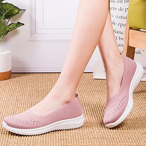 Women's Casual Knitted Sneakers Slip On Breathable Mesh Lightweight Comfort Walking Shoes