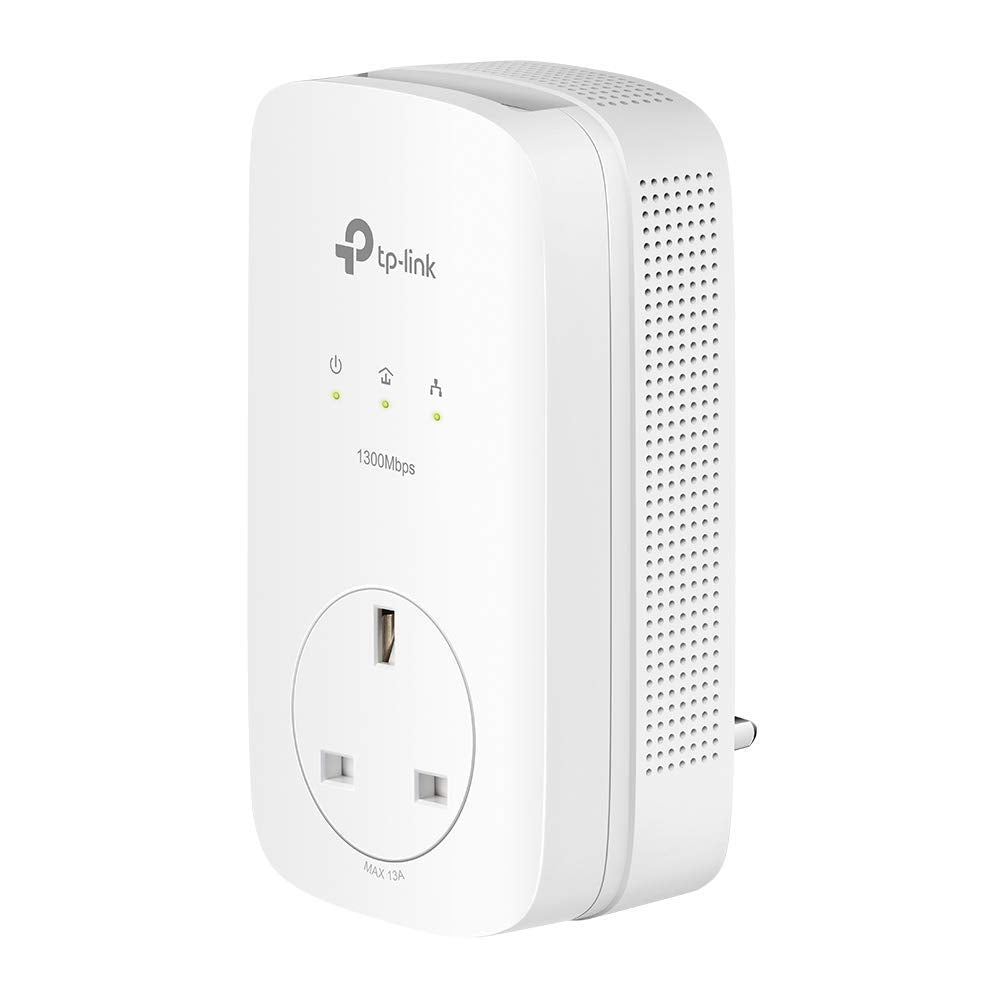 TP-Link TL-PA7017P KIT 1-Port Gigabit Passthrough Powerline Starter Kit, Data transfer speed Up To 1000 Mbps, Ideal for HD/3D/4K video streaming UK Plug (Renewed)