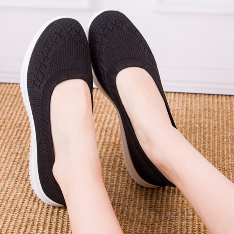 Women's Casual Knitted Sneakers Slip On Breathable Mesh Lightweight Comfort Walking Shoes