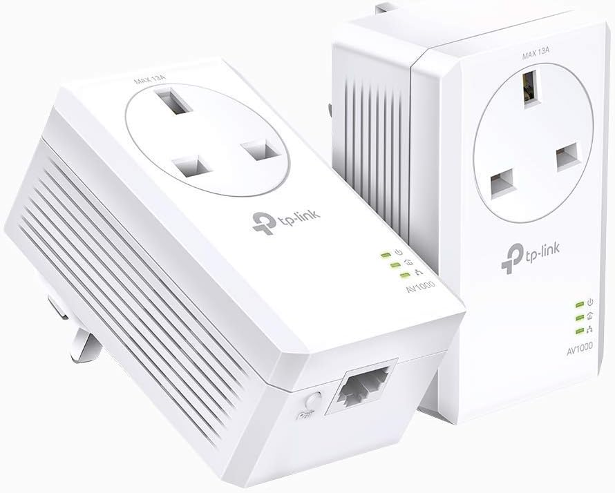 TP-Link TL-PA7017P KIT 1-Port Gigabit Passthrough Powerline Starter Kit, Data transfer speed Up To 1000 Mbps, Ideal for HD/3D/4K video streaming UK Plug (Renewed)