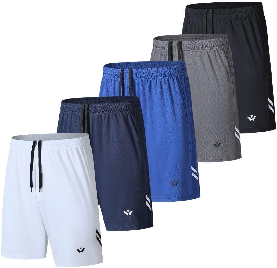 5 Pack Mens Sports Shorts Men's Athletic Shorts with Pockets and Elastic Waistband, Quick Dry Workout Shorts for Men Running Trousers