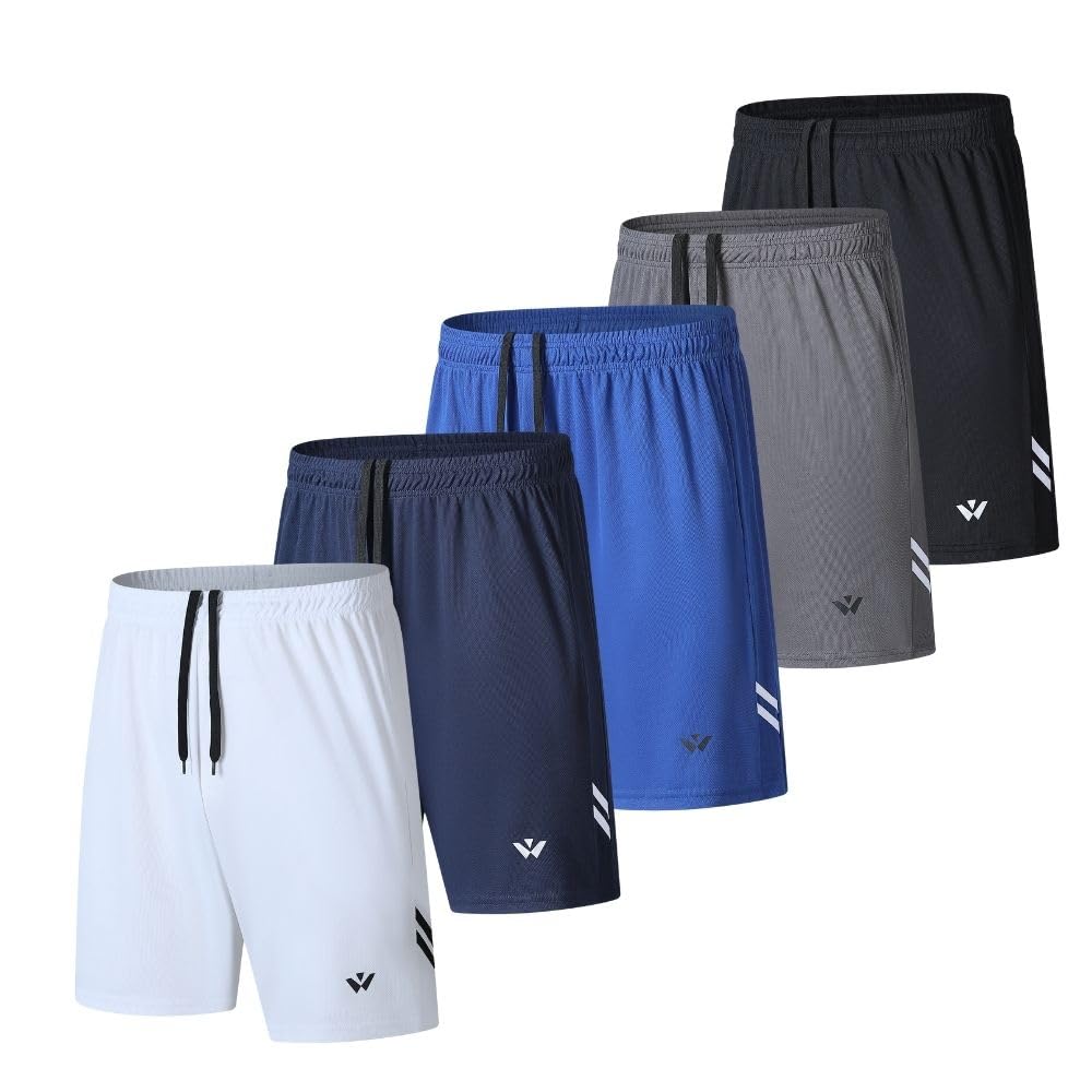 5 Pack Mens Sports Shorts Men's Athletic Shorts with Pockets and Elastic Waistband, Quick Dry Workout Shorts for Men Running Trousers