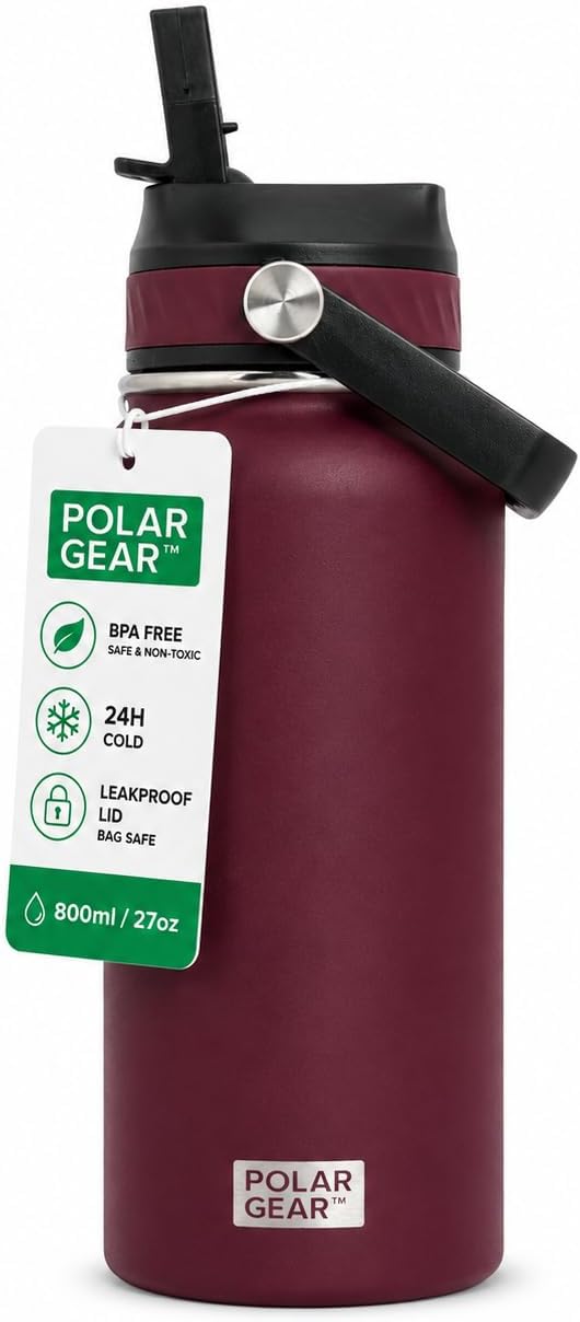 Polar Gear Insulated Water Bottle with Flip Straw - 800ml Wine