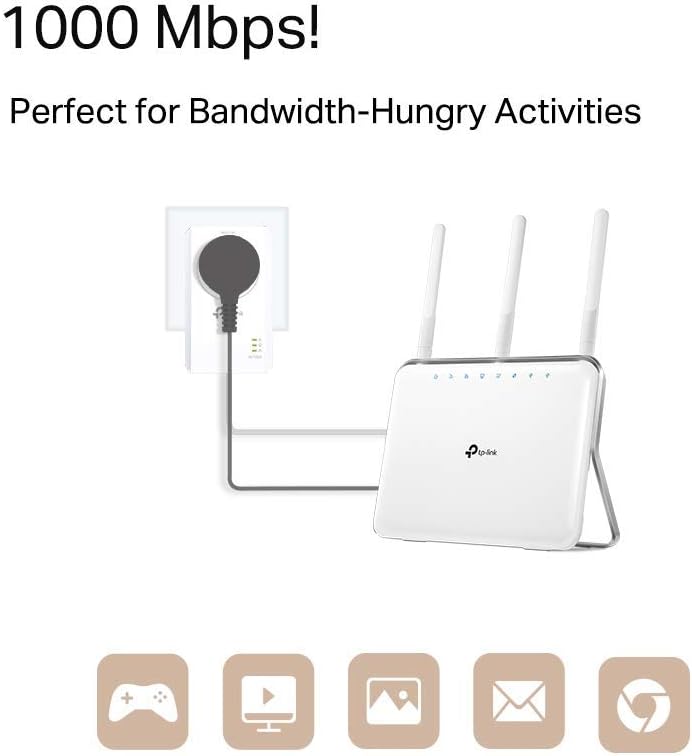 TP-Link TL-PA7017P KIT 1-Port Gigabit Passthrough Powerline Starter Kit, Data transfer speed Up To 1000 Mbps, Ideal for HD/3D/4K video streaming UK Plug (Renewed)